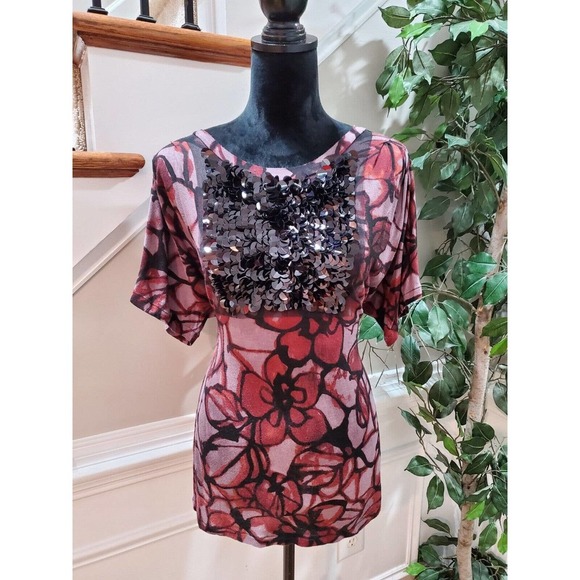 Simply Vera Women's Floral 100% Rayon Round Neck Short Sleeve Top Blouse Size XS - Picture 1 of 12